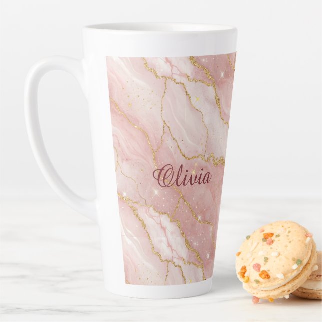 Custom Modern Rose Quartz Marble Gold Glitter Milchtasse (Beispiel)