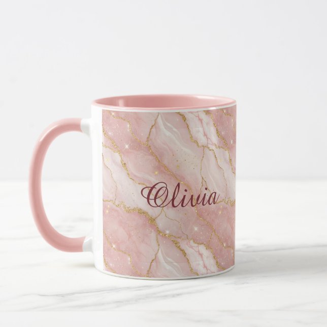 Custom Modern Rose Quartz Marble Gold Glitter Tasse (Links)