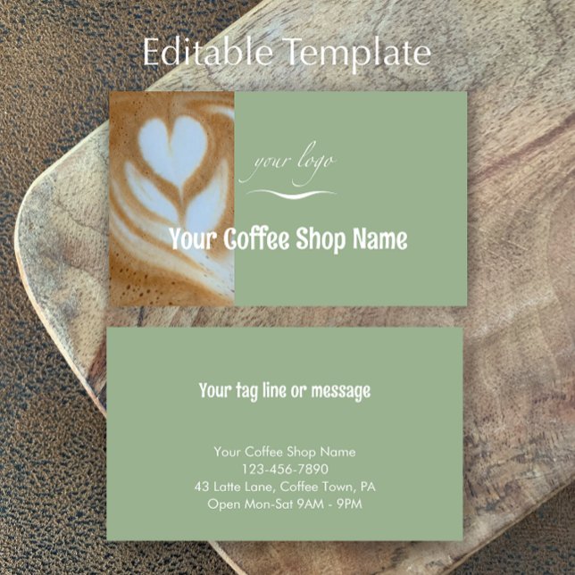 Custom Modern Sage Add Logo and Photo Template Visitenkarte (Add your logo, business name and contact information for a modern sage green business card.
)