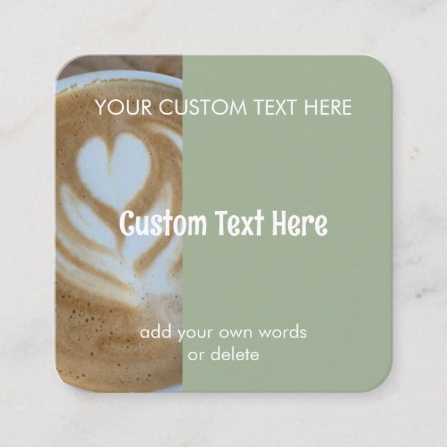 Custom Modern Sage Green Cafe Photo Template Quadratische Visitenkarte (Vorderseite)