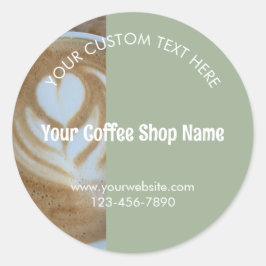 Custom Modern Sage Green Coffee Shop Photo Product Runder Aufkleber