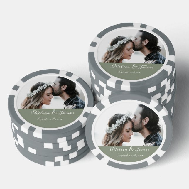 Custom Modern Sage Green Foto Calligraphy Pokerchips (Stapel)