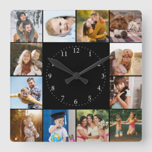 Custom Modern Simple Easy Family Foto Collage Quadratische Wanduhr