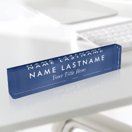 Custom Modern Simple Navy Blue White Title Namensplakette