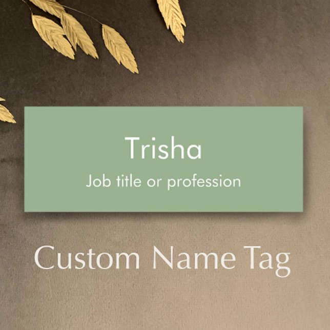 Custom Modern Simple Script Sage Green Employee ID Namensschild (Custom modern sage green professional name tag. Simple editable script staff ID badge.)