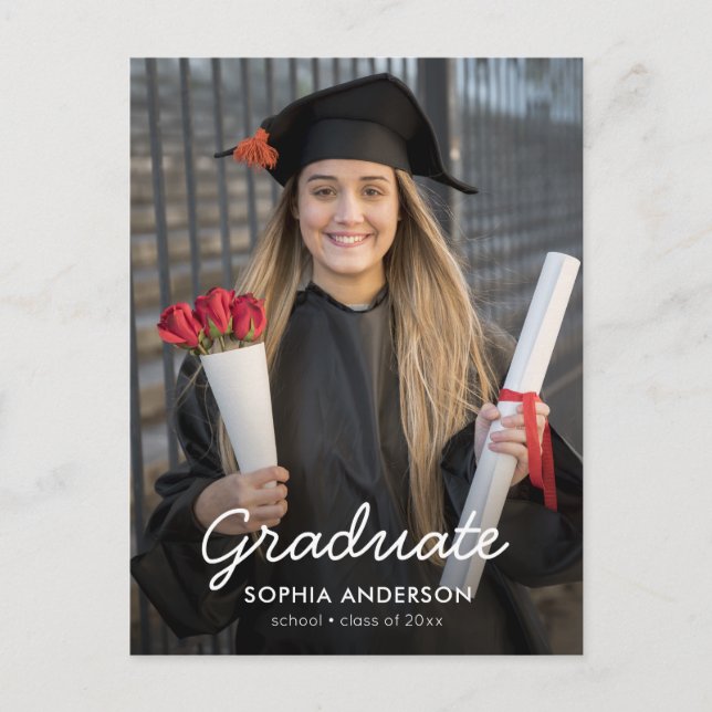 Custom Modern Vertical Photo Graduation Invitation Einladungspostkarte (Vorderseite)