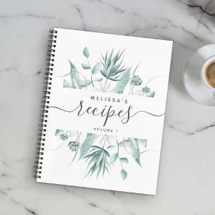 Custom Modern Watercolor Greenerenery Script Rezep Notizbuch