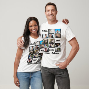 Custom Modern Wedding Anniversary 12 Foto Collage T-Shirt