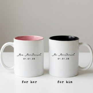 Custom Modern Wedding Mug Gift for Bride and Groom Zweifarbige Tasse