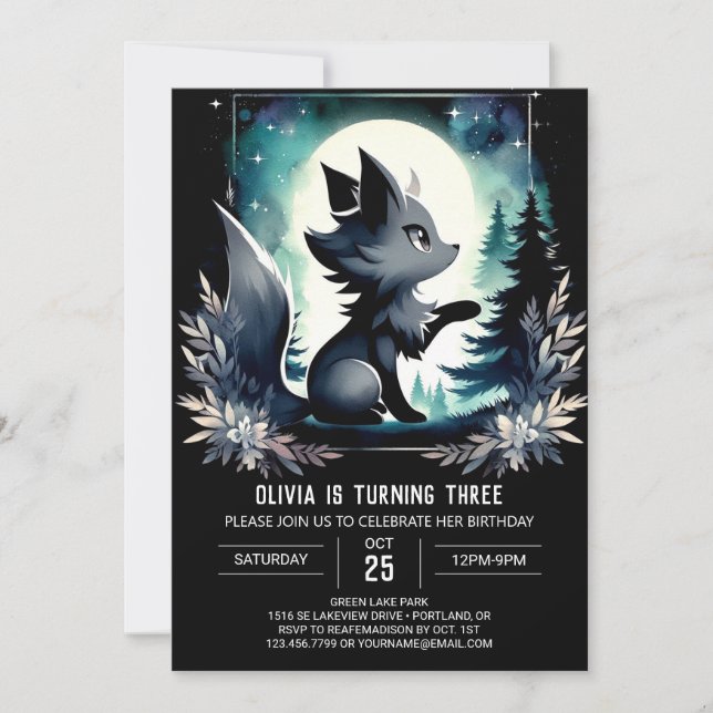 Custom Modern Wolf Geburtstag Einladung (Vorderseite)