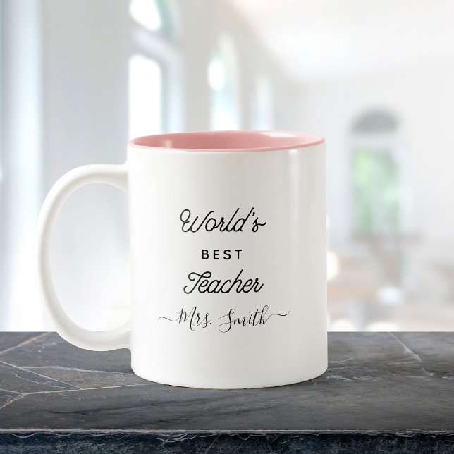 Custom Modern World's Best Teacher Trendy Script Zweifarbige Tasse (Von Creator hochgeladen)