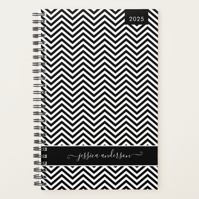 Custom Modern Zickzack Zigzag Black Girl Script Planer (Vorderseite)