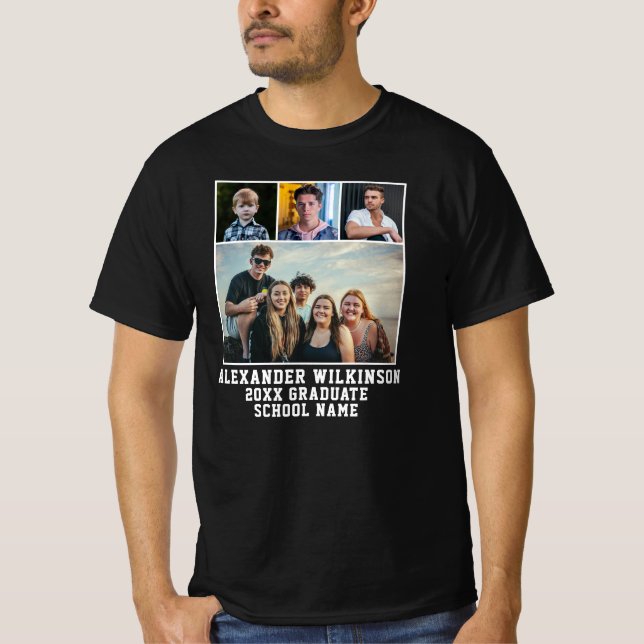 CUSTOM Modernes, feines Skript 4 Foto Abschluss T-Shirt (Vorderseite)