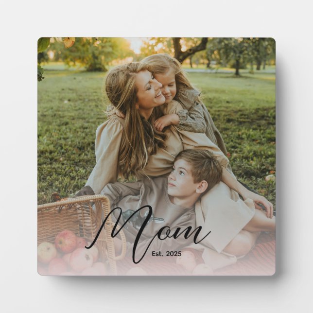 Custom Mom Est. Modern Script Soft Overlay Photo Fotoplatte (Vorderseite)