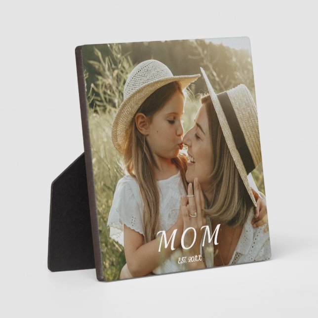 Custom Mom Est. Mothers Day Modern Script Photo Fotoplatte (Vorderseite)