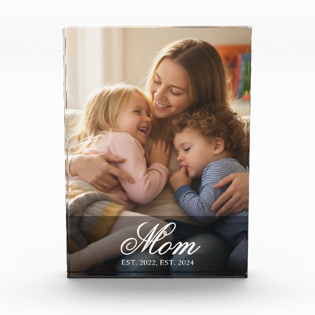 Custom Mom Established Elegant Script Photo Fotoblock (Vorderseite)