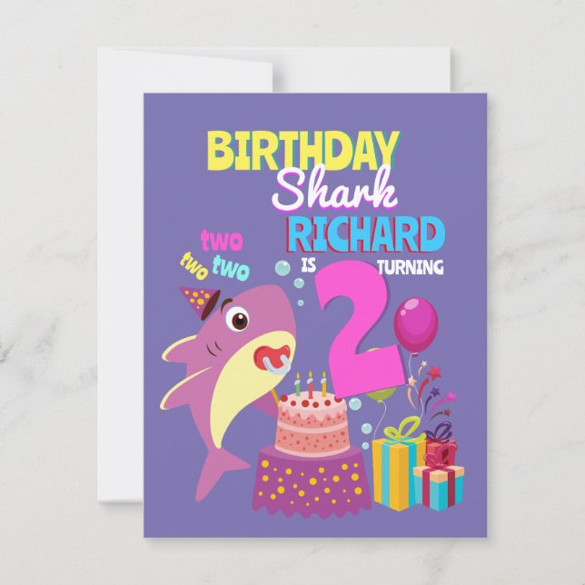 Custom Mommy Aunty Papa Daddy Shark Birthday Gesch Einladung (Vorderseite)