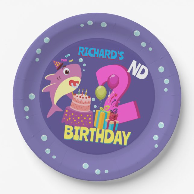 Custom Mommy Aunty Papa Daddy Shark Birthday Gesch Pappteller (Vorderseite)