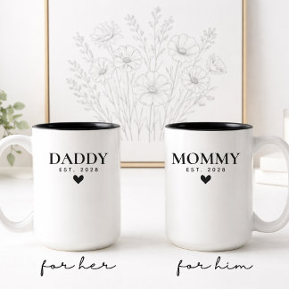 Custom Mommy & Daddy Mug Set Gift for Baby Shower Zweifarbige Tasse