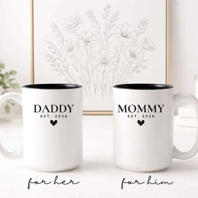 Custom Mommy & Daddy Mug Set Gift for Baby Shower Zweifarbige Tasse (Mommy and Daddy Mug Set Mother’s Day Gift for Mom, Personalized Parent Mug Gift for New Mom and Dad)