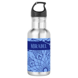 Custom Monochrome Blue Mandala Wasserflasche