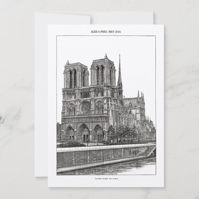 Custom Monochrome Paris Travel Notre Dame Postcard Einladung (Vorderseite)