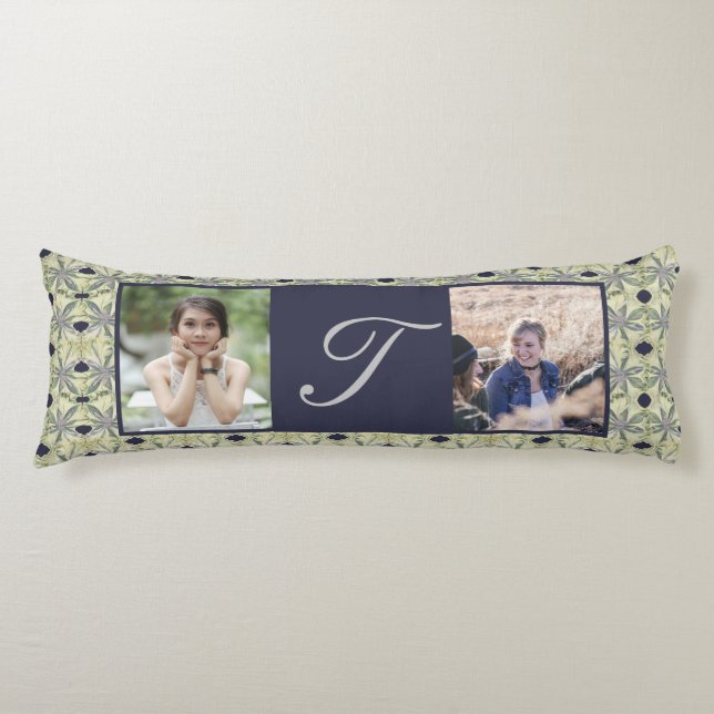 Custom Monogram 2 Fotos Cyanus Blume Seitenschläferkissen (Vorderseite)