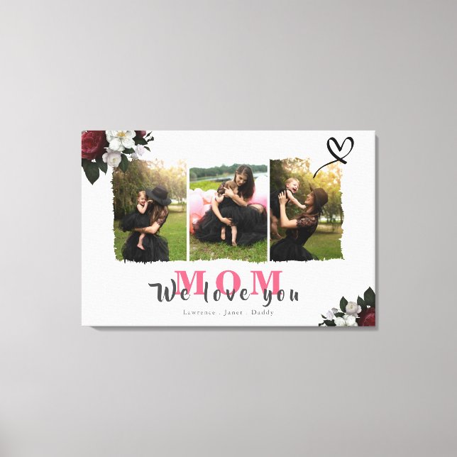Custom Monogram 3 Foto Collage Mother Family Leinwanddruck (Vorderseite)