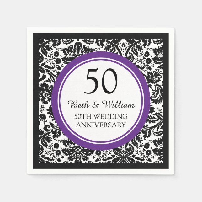 Custom Monogram 50-Jubiläum Napkin Lila Serviette (Vorderseite)