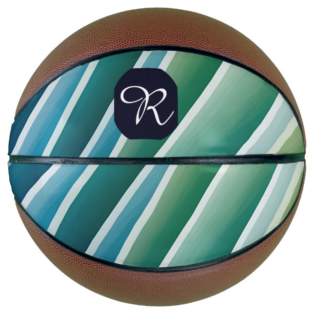 Custom Monogram Abstrakt Blue Green Basketball (Vorderseite)