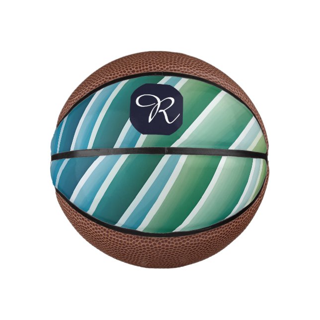 Custom Monogram Abstrakt Blue Green Mini Basketball (Vorderseite)