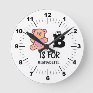 Custom monogram B is for bear funny cute animal Runde Wanduhr