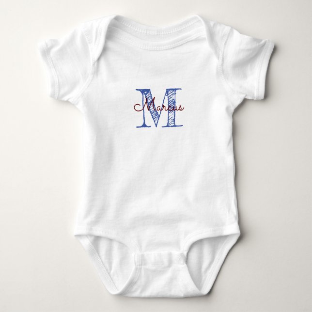 Custom Monogram Baby Boy Hand Letted Strampler (Vorderseite)