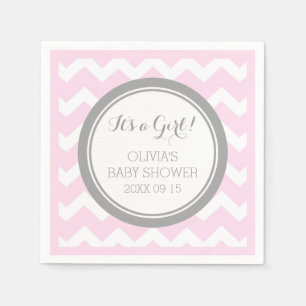 Custom Monogram Baby Dusche Pink Gray Napkin Serviette