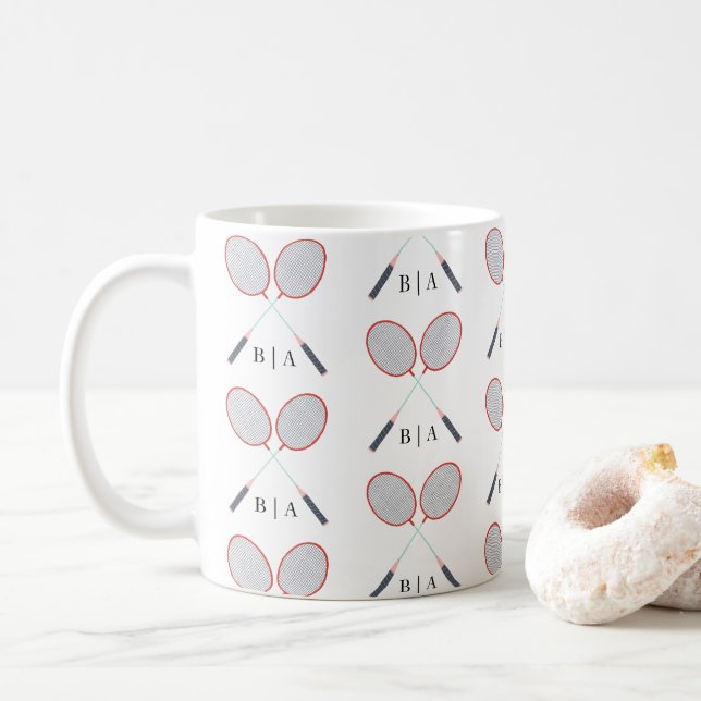 Custom Monogram Badminton Kaffeetasse (Mit Donut)