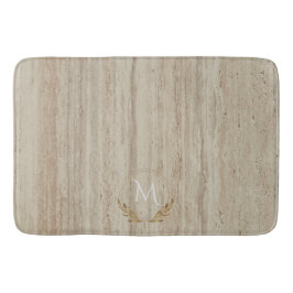 Custom Monogram Beige Travertine Marmorstein Badematte