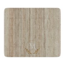 Custom Monogram Beige Travertine Marmorstein