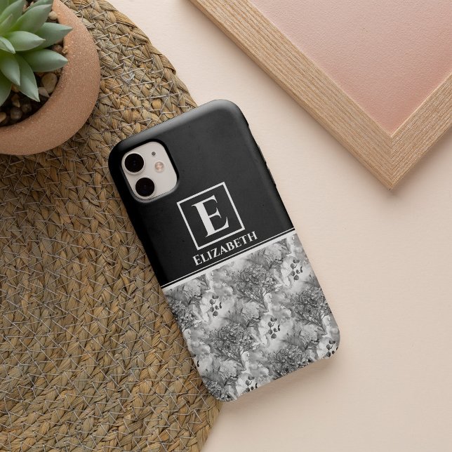 Custom Monogram Black and White Floral Botanic Case-Mate iPhone Hülle (Von Creator hochgeladen)