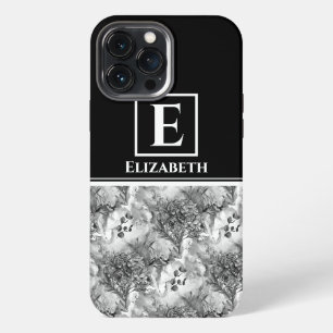 Custom Monogram Black and White Floral Botanical iPhone 13 Pro Max Hülle