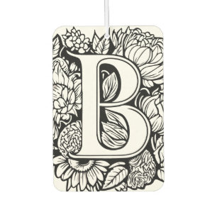 Custom Monogram Black and White Floral Tattoo Art Autolufterfrischer