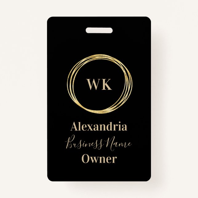 Custom Monogram Black Gold Employee Name Ausweis (Vorderseite)