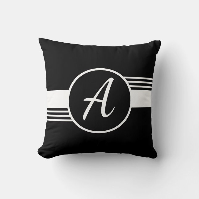 Custom Monogram Black & White Pillow Kissen (Vorderseite)