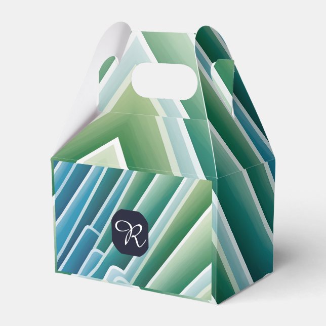 Custom Monogram Blue Green Abstrakte Gevor Boxen Geschenkschachtel (Vorderseite)
