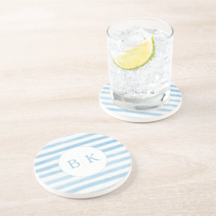 Custom Monogram Blue Striping Sandstone Untersetze Getränkeuntersetzer