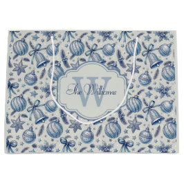 Custom Monogram Blue Toile Weihnachtsschmuck Große Geschenktüte