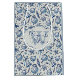 Custom Monogram Blue Toile Weihnachtsschmuck Mittlere Geschenktüte