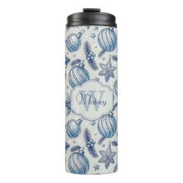 Custom Monogram Blue Toile Weihnachtsschmuck Thermosbecher