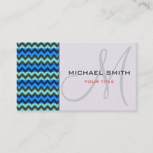 Custom Monogram Blue Zickzack Zigzag Muster Visitenkarte