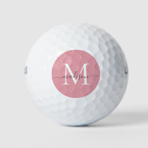 Custom Monogram Blush Pink Graue Girl-Skriptname Golfball