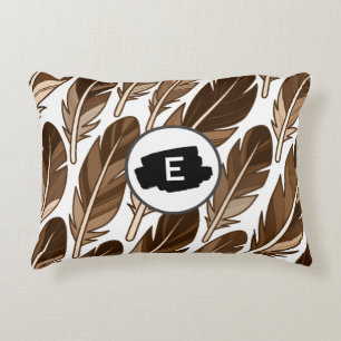 Custom Monogram Boho Accent Pillow - Brown Fether Dekokissen